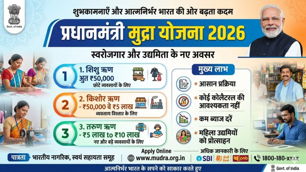 प्रधानमंत्री मुद्रा योजना 2026: ₹50,000 से ₹10 लाख लोन | Apply Process, Interest, Eligibility